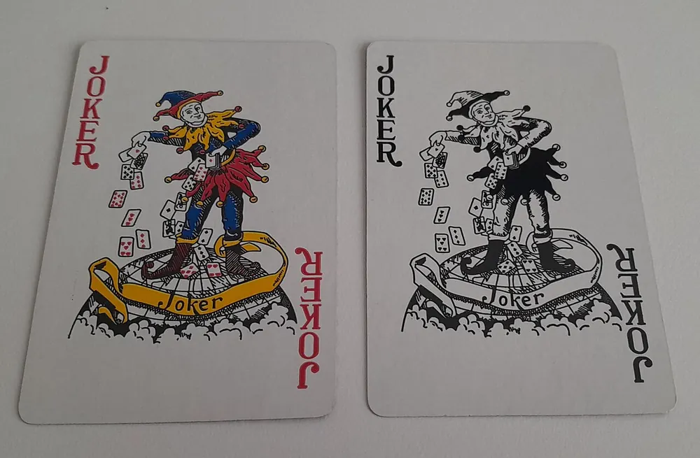 Two joker playing cards