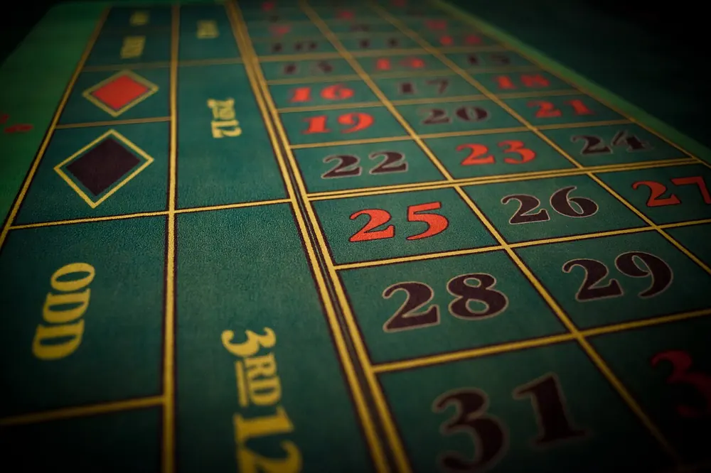 Roulette table layout with numbers and betting areas