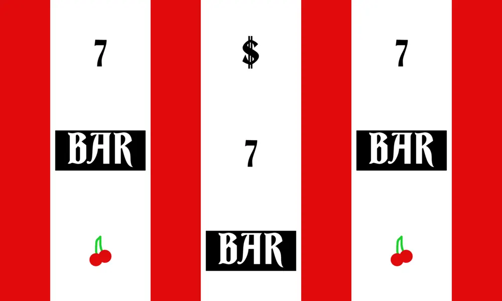 Illustration of slot machine reels showing sevens and bars