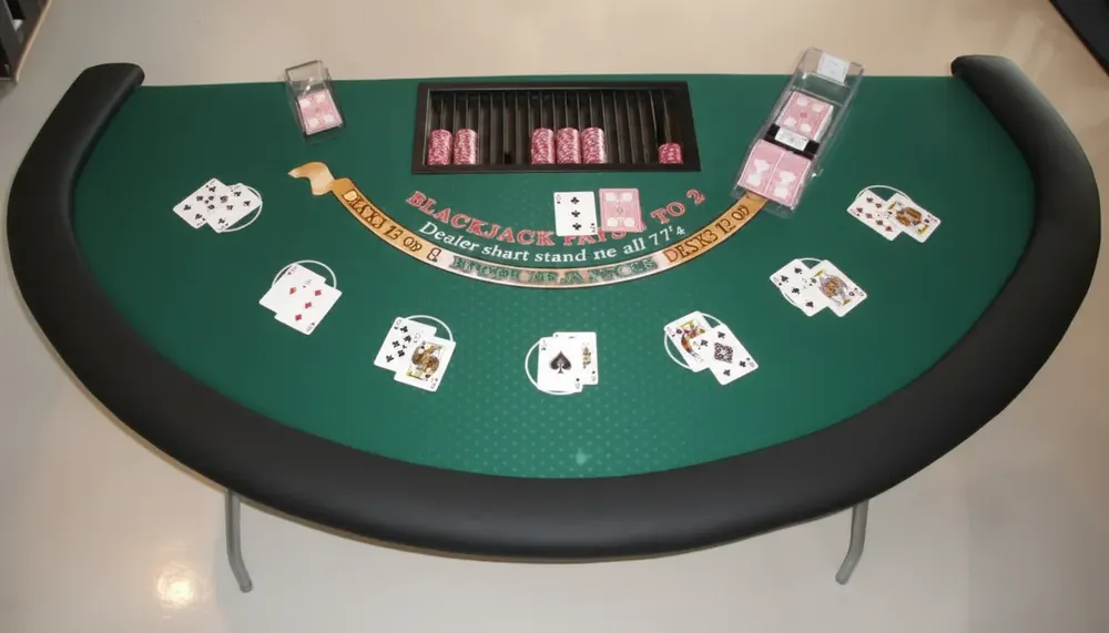 Green casino blackjack table with betting spots