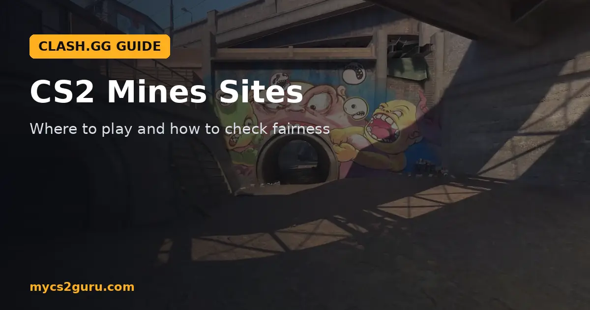 CS2 Mines Sites headline graphic over a Counter-Strike 2 screenshot of a colorful mural over a tunnel