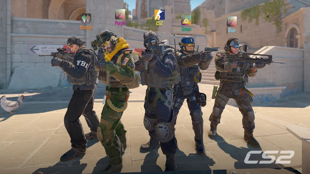 Counter-Strike 2 screenshot of a Counter-Terrorist squad lined up, for this guide on are cs2 skins taxable