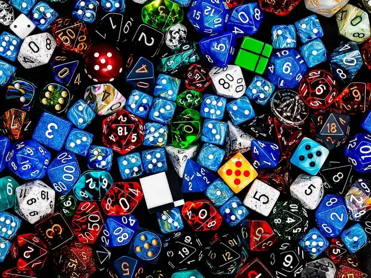 Pile of colorful polyhedral dice
