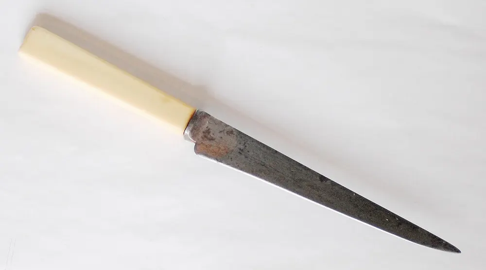 Japanese kitchen slicing knife on a white background