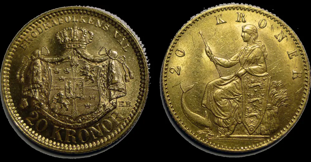 Two antique gold coins on a dark background