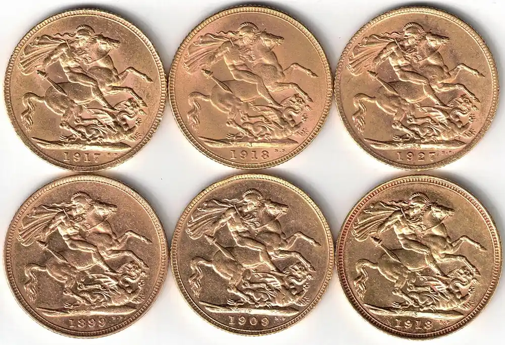Gold sovereign coins laid out in a row, value locked during a CS2 trade hold