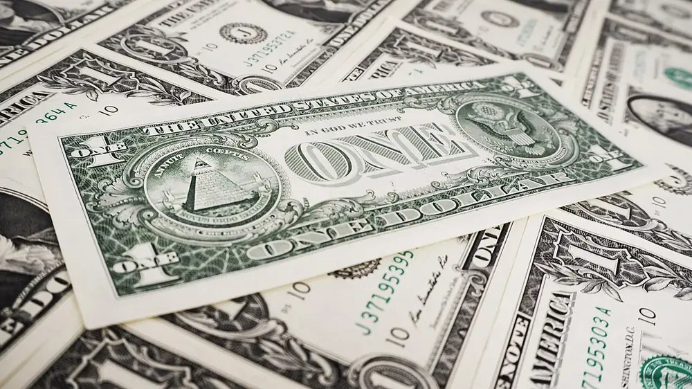 Close-up of a US one dollar bill