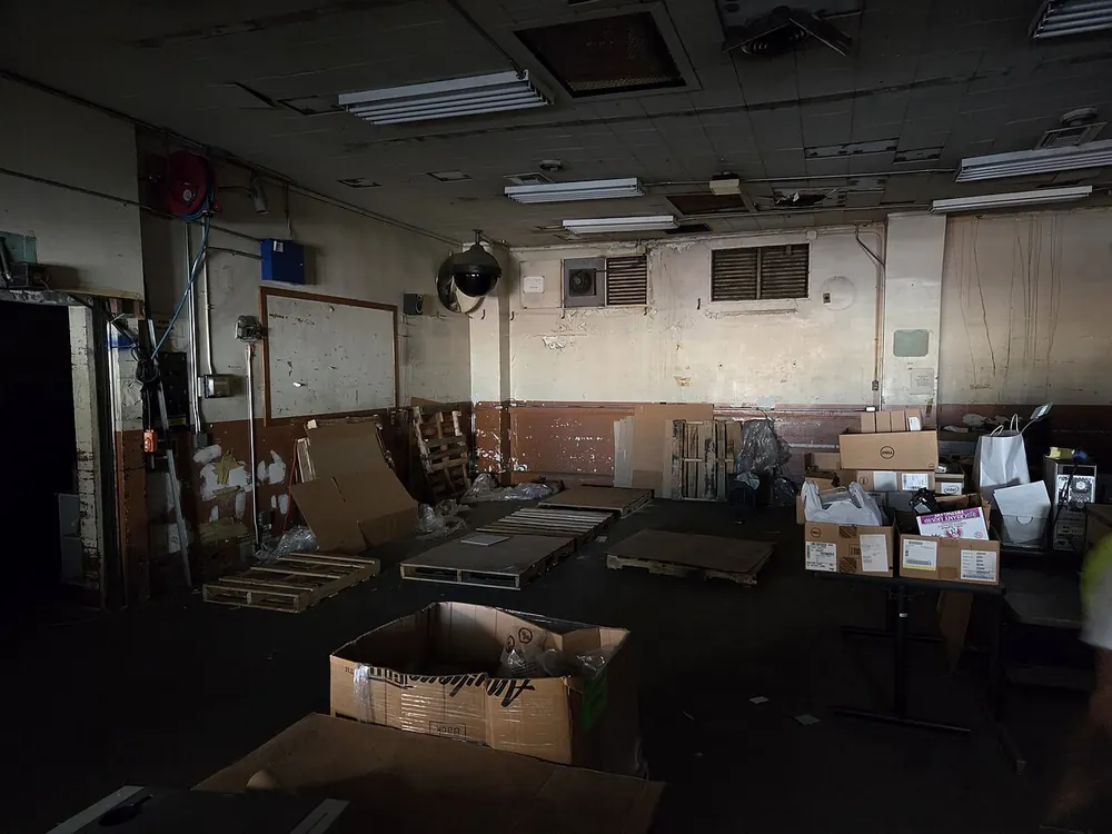 Old money counting room with tables and counters, where payouts get processed