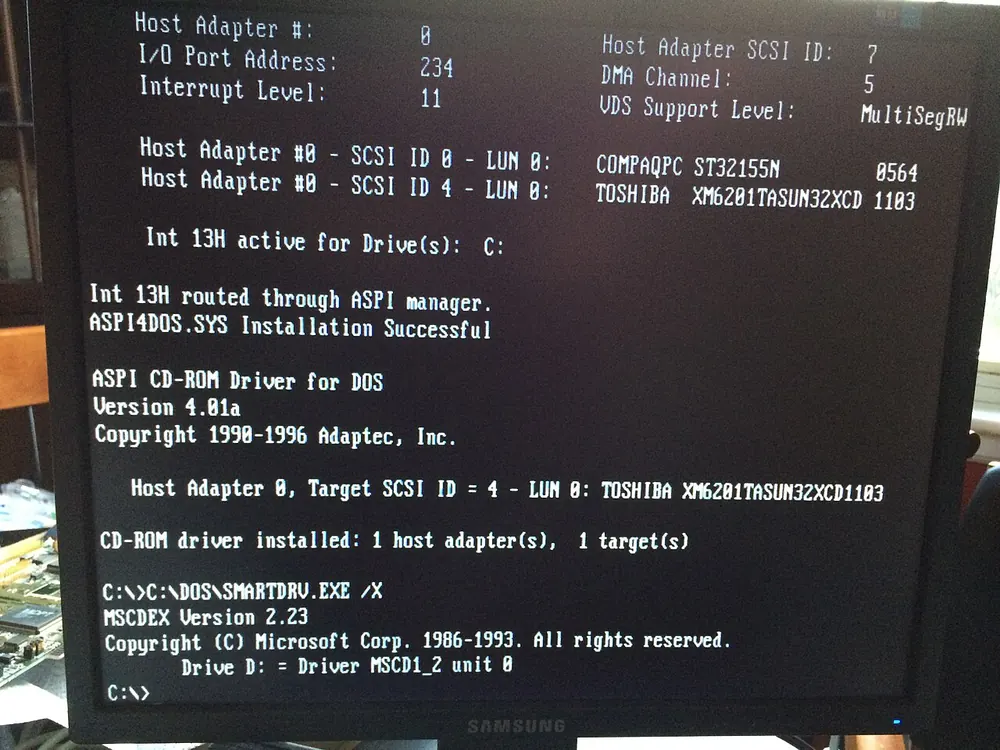 DOS computer screen showing system text