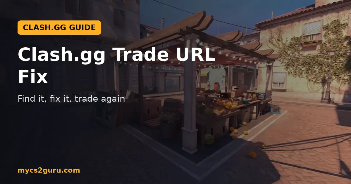 Clash.gg Trade URL Fix headline graphic over a Counter-Strike 2 screenshot of a Terrorist squad lined up