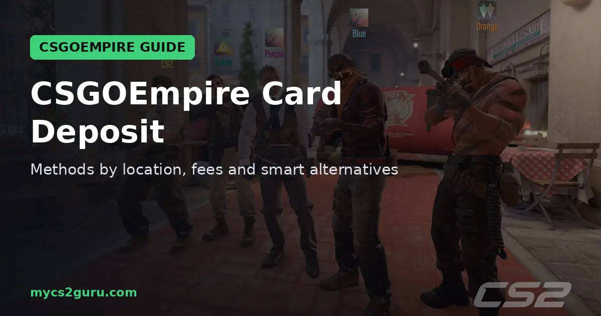 CSGOEmpire Card Deposit headline graphic over a Counter-Strike 2 screenshot of a Terrorist squad lined up