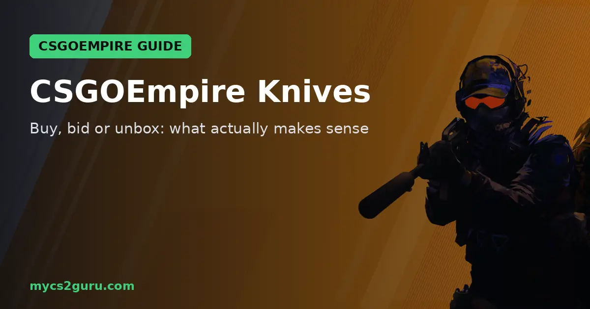 CSGOEmpire Knives headline graphic over a Counter-Strike 2 screenshot of Counter-Strike 2 key art of armed operators