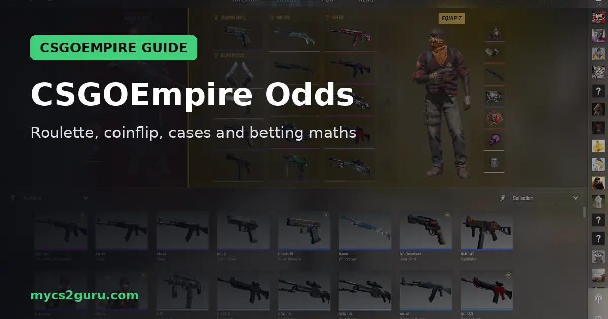 CSGOEmpire Odds headline graphic over a Counter-Strike 2 screenshot of an outdoor market stall in a sunny plaza