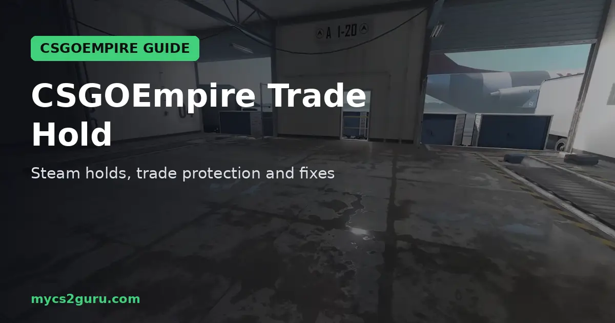 CSGOEmpire Trade Hold headline graphic over a Counter-Strike 2 screenshot of Counter-Strike 2 key art of armed operators